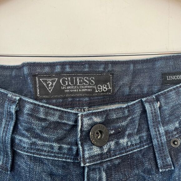 Guess Dark Wash Lincoln Slim Straight Mid Rise 100% Cotton Denim Jeans - Picture 6 of 11